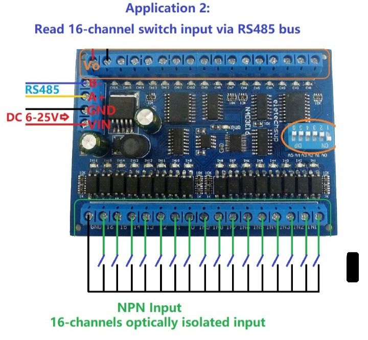 Modbus RTU 16 DI 16DO. RS485 DI DO.