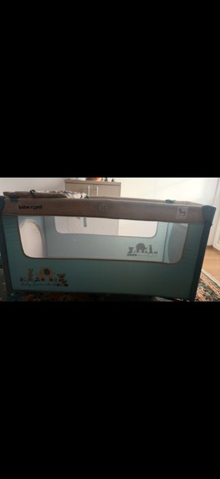 Patut pliabil Bebe  Royal, cu 2 niveluri, turcoaz model 201 (Beberoyal
