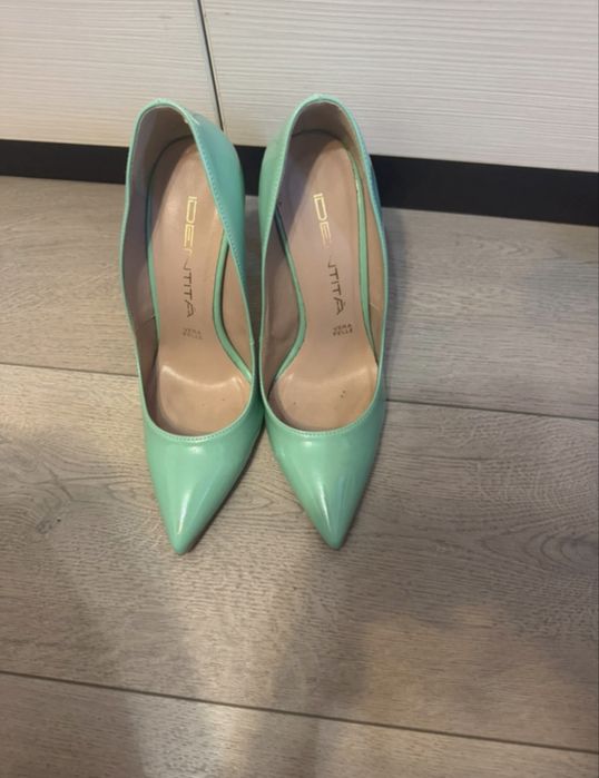Pantofi de piele lacuita Identita turcoaz