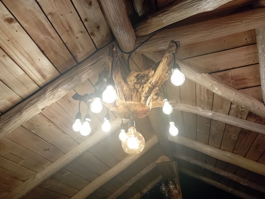 Vând lustra (rustica) facuta din cioata unui copac