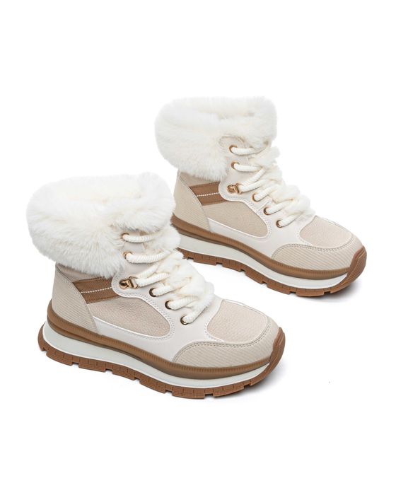 Дамски боти с топъл хастар в бежово и черно-ПРОМОЦИЯ