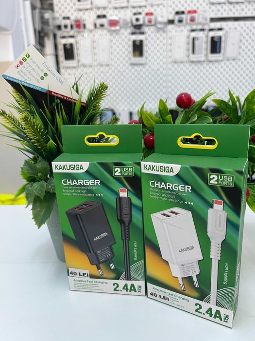 Set Incarcator Retea Kakusiga 2xUSB + Cablu Date Lightning, 1m
