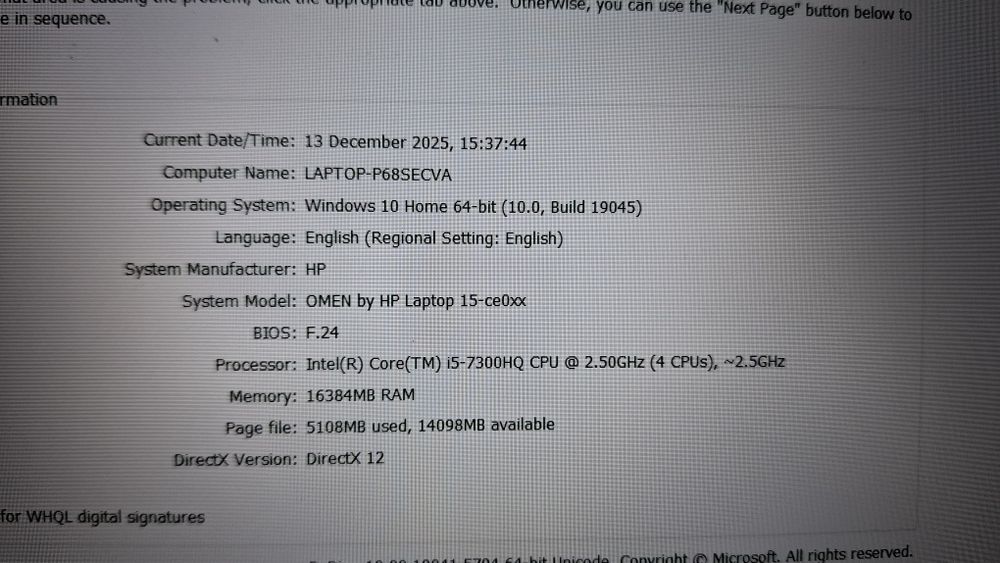 Hp Omen 7265NGW i5 7300HQ, 16GBRAM, Gtx1050, Ssd + HDD