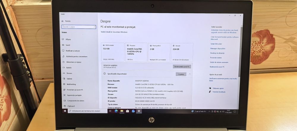 Laptop HP ProBook 450 G5__i5 8250U_NVidia 930MX 2GB_180GB SSD  Intel__12GB DDR4__15.6"FHD