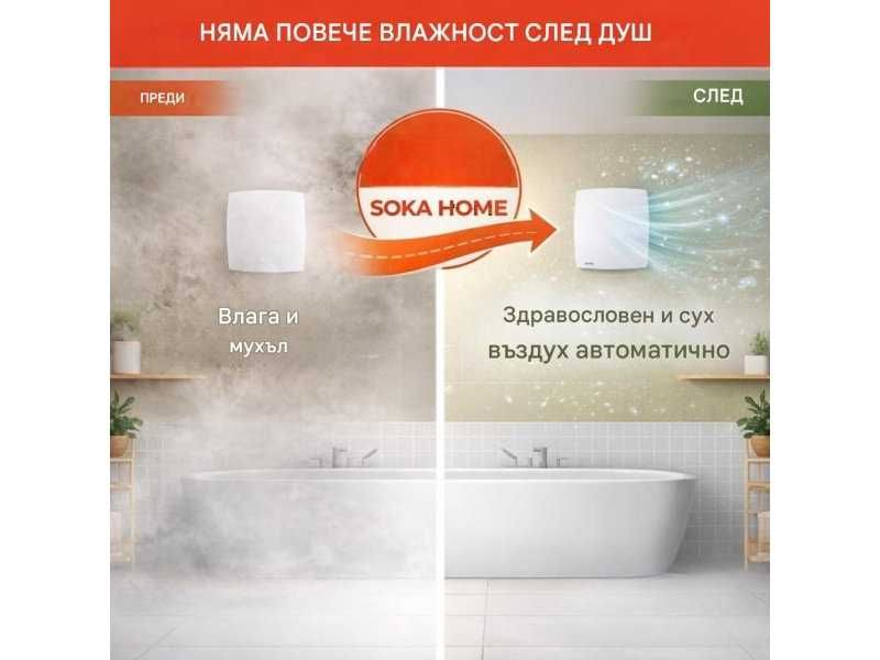 Аспиратор за Баня със Сензор за Влажност Soka Home WW-100 Q, 95 м³/ч