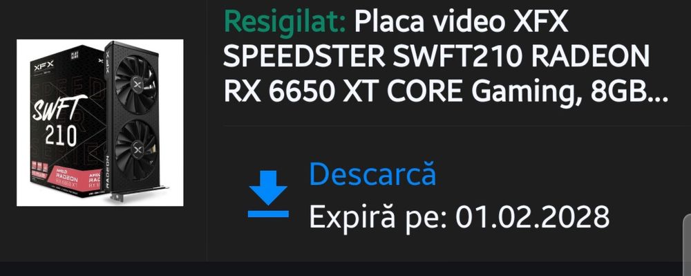 Placă video XFX AMD Radeon RX6650 xt 8gb