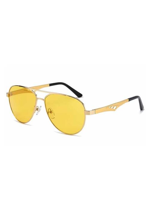 Ochelari de soare barbati, Aviator, polarizati UV400, rama aluminiu Gold, Lentile Galbene