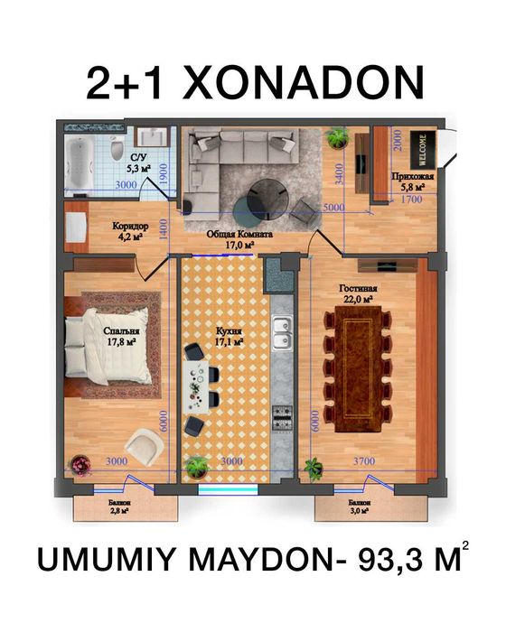 3 xonali xonadon
