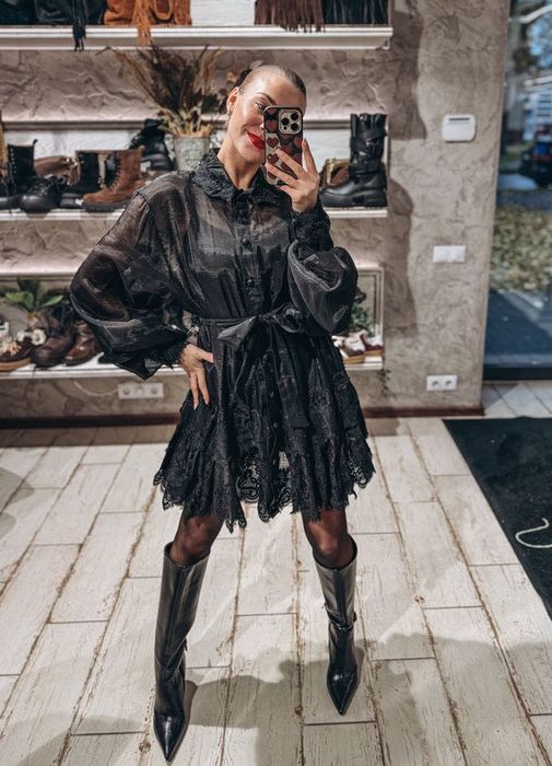 Рокля лен с памук официална дантела