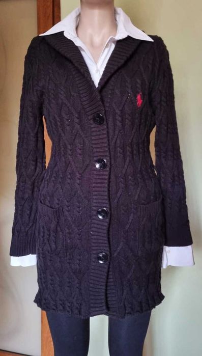 Cardigan lung, negru intens, lana 50%, bumbac 50%, marimea S