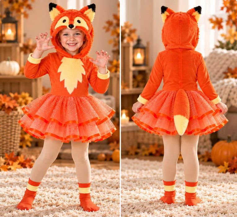 Costum Vulpita, fetite, rochie tutu, 3-8 ani, NOU, serbare, toamna