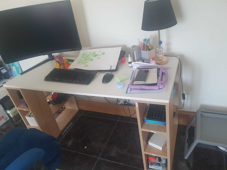 Vand birou 140/60 alb cu lemn