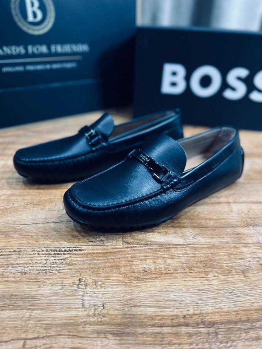 BOSS мужские кожаные мокасины Италия РАЗМЕР 43,44 цвет чёрный