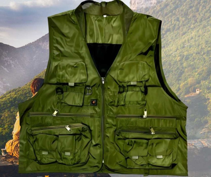 Рибарска жилетка в зелено, размери 2XL/3XL, с много джобове