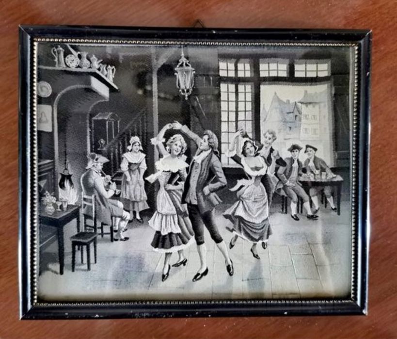 Антикварни танцови етюди картини гоблени коприна ръчно изработени 2 бр