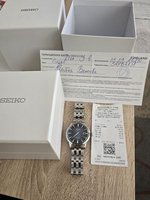 Мъжки часовник ​Seiko Presage Cocktail Time "Blue Moon" SRPB41J1 (Пълен комплект) – Като нов!