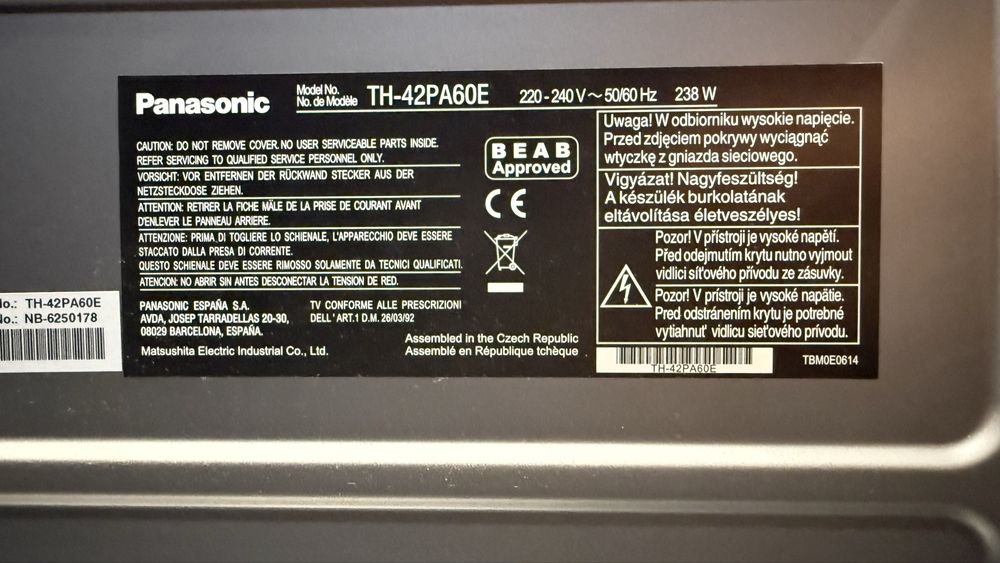 Panasonic VIERA TH-42PA60E работеща плазма