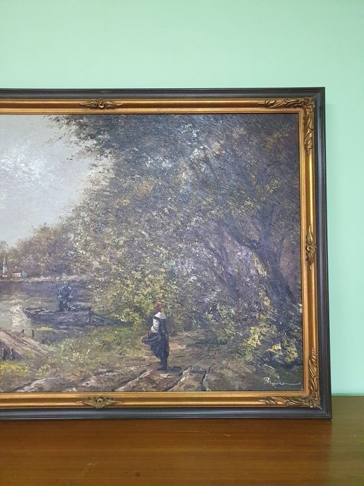 Уникална голяма антикварна авторска майсторска картина масло платно