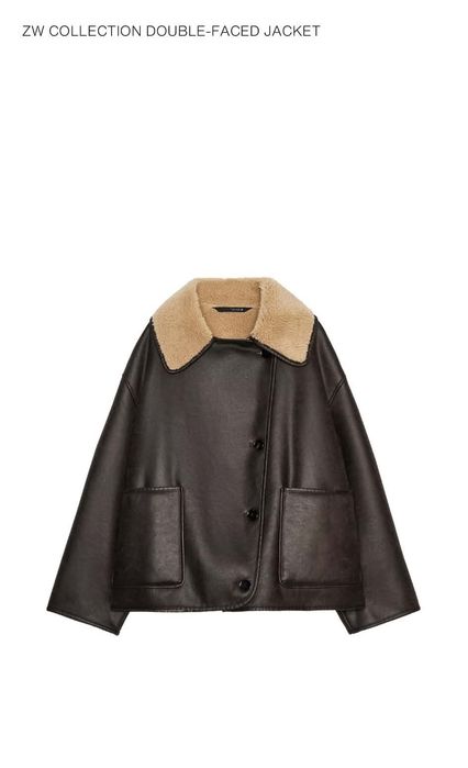 Палто с косъм  кожено и двулицево яке    Zara