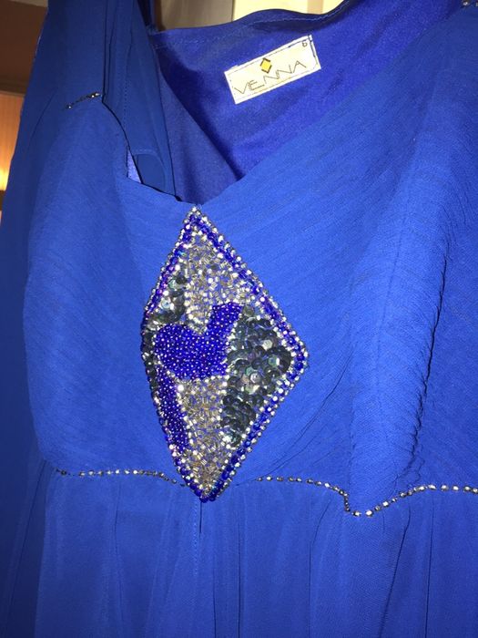 Rochie ocazie din voal albastru-marin, masura 46-48