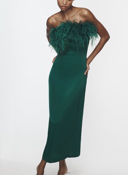 Rochie satinata cu pene Zara limited edition