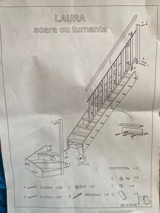 Scară interioară din lemn Brad Laura cu turnantă – 375x80 cm – Leroy Merlin