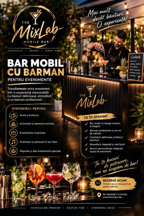 Bar Mobil cu Barman | Cocktailuri Premium pentru Evenimente