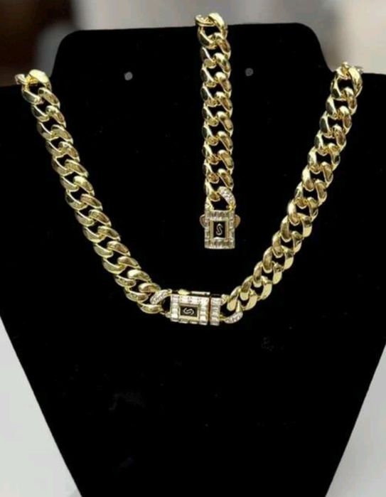 Set cuban 12mm placat cu aur