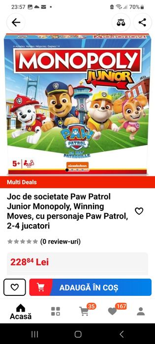 Monopoly Junior Paw Patrol, Hasbro,  nou, sigilat