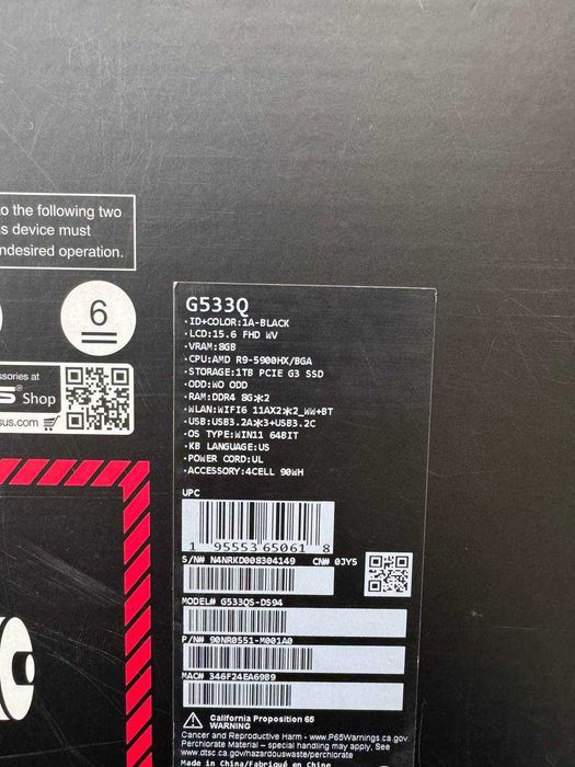 Noutbuk ASUS ROG Strix G15 AMD Ryzen 9 5900HX RTX3080 16/1TB 15.6" FHD