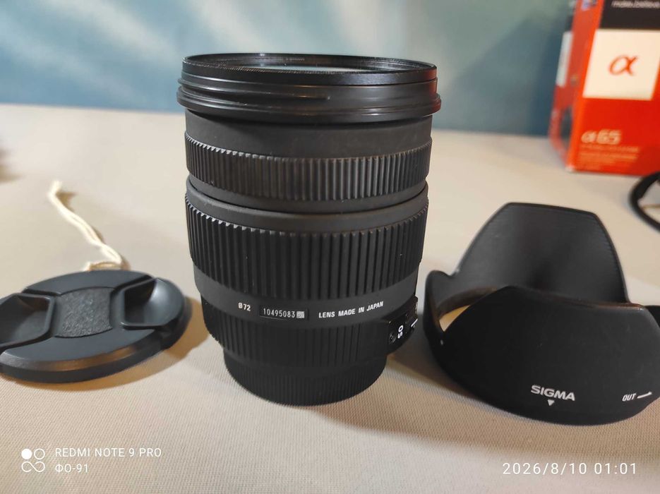 Фотоапарат Sony a65 с обектив Sigma 17-70/2,8-4 DC Macro OS HSM, светкавица Sony HVL-58AM, окомплектовка