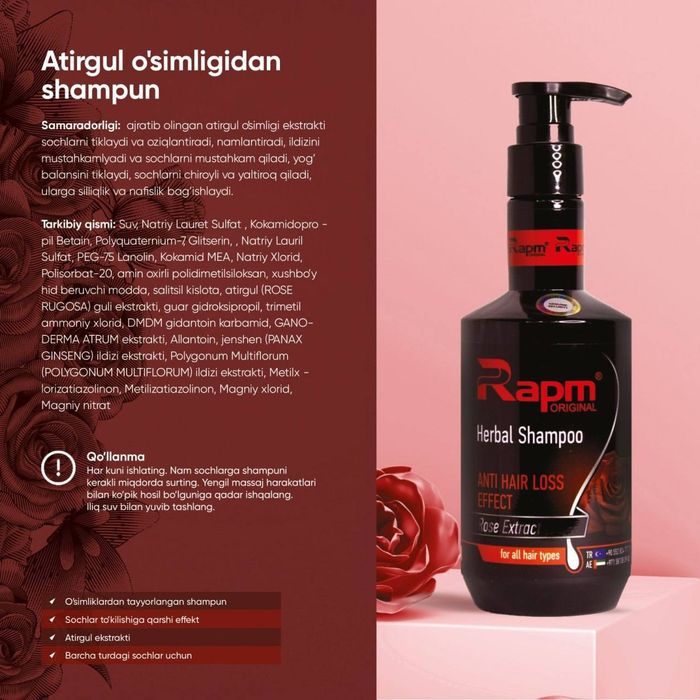 Rapm orginal shampunlari va conditioner  maxsulotlari mutaxassislar to