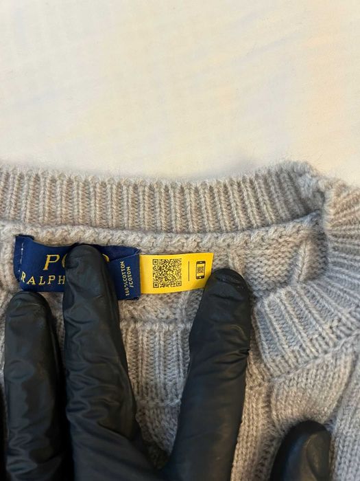 Pulover Ralph Lauren gri, model cablu, logo negru – mărimea M