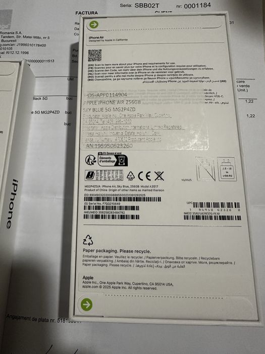Apple iPhone Air 256GB 5G / Sky Blue - Sigilat Factura si Garantie 24 luni