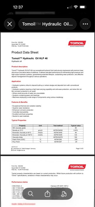 Гидравлическое масло Tomoil HLP 46,68