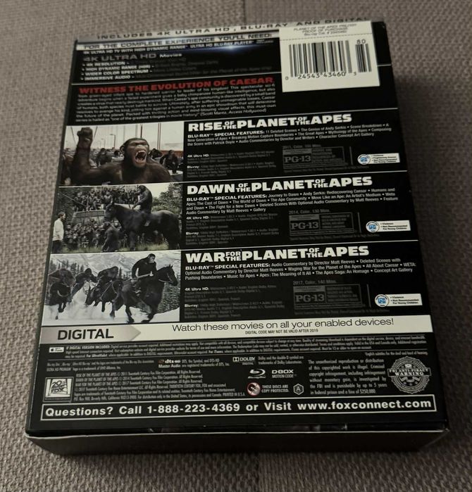 Trilogia Planet of the Apes 4K Ultra HD Blu-ray + Poster Ca Noi