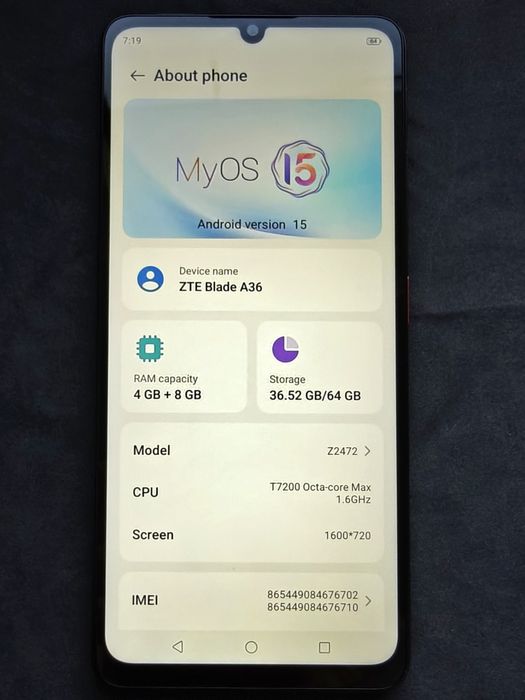 Telefon mobil ZTE A36, baterie 5000mAh