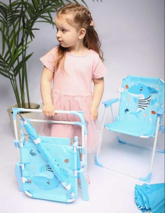 Детски Стол с чадър Розов, Син, Зелен, Жълт с Животни