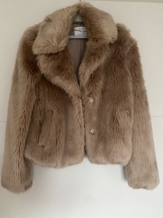 Палто с косъм - nude, cream