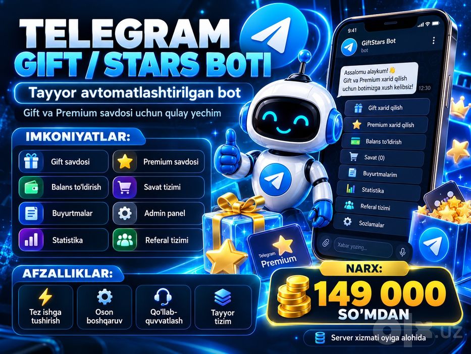 Telegram Gift/Stars savdo boti | Avtomatik | 149 000 so‘m