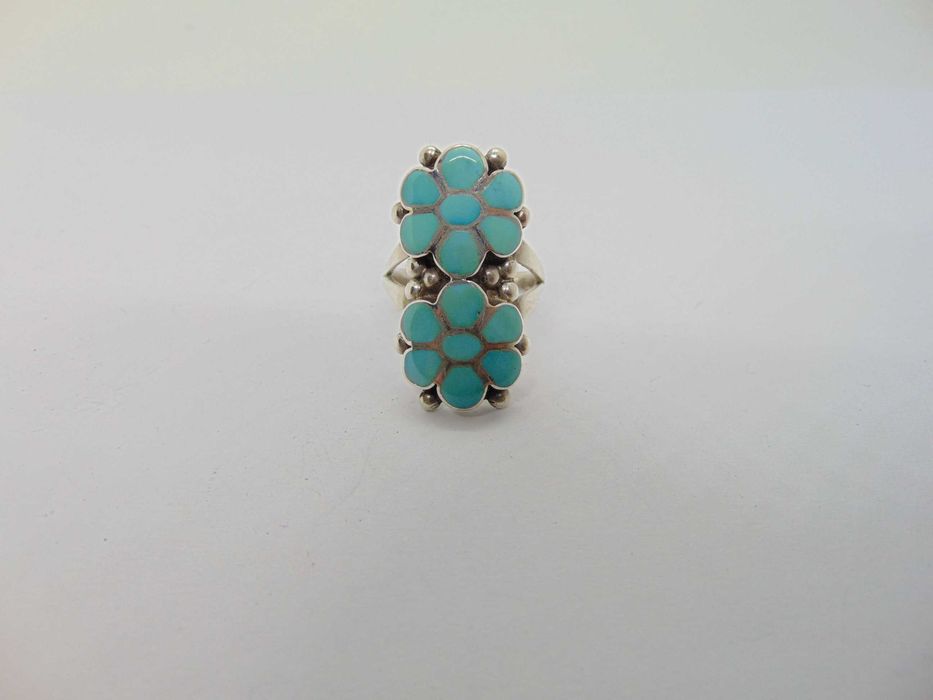 Inel zuni din argint cu turcoaz semnat 3vk