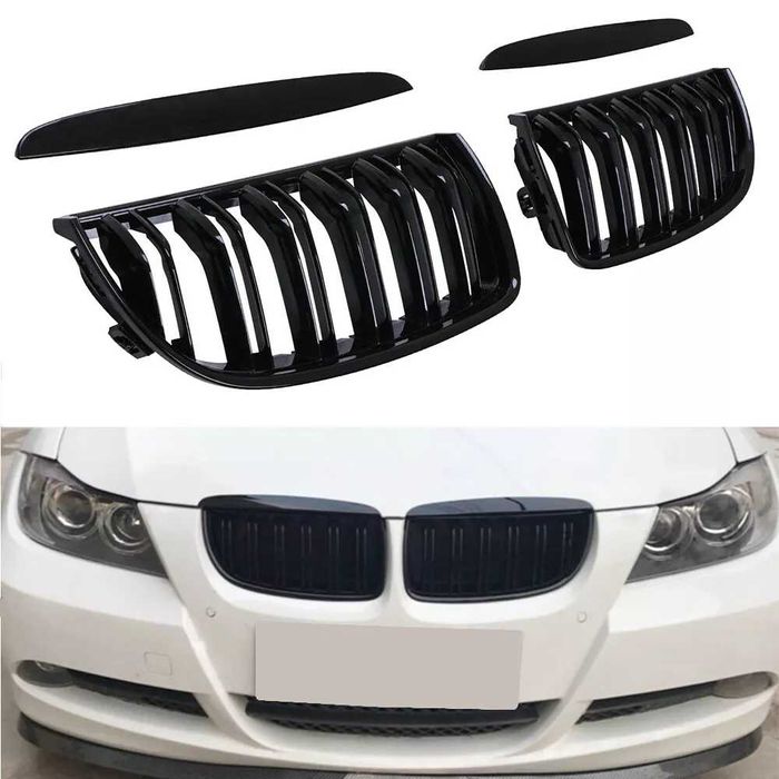 Решетки Бъбреци за BMW 3 серия E90 E91 04>08г. Черен Гланц Двойни