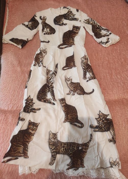 Dolce&Gabbana Bengal Cat Print Cady Midi Dress