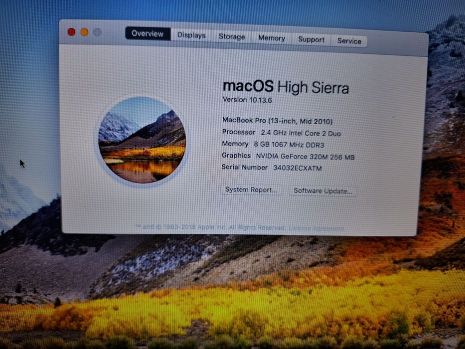 MacBook Pro 13" 2010 SSD 256GB + зарядно + мишка (работещ)