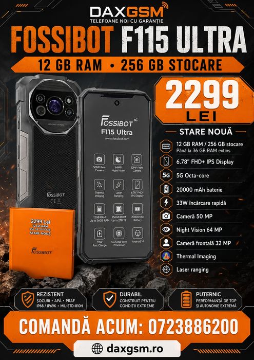 Fossibot F115 Ultra, 12/256 GB, Nou, 2 ani garanție