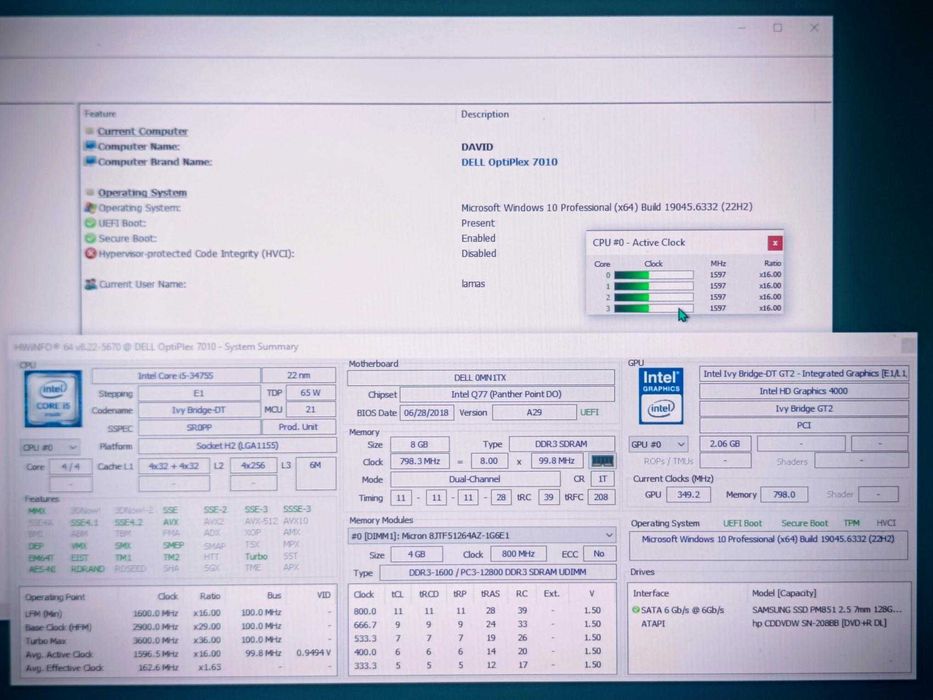 Vand Dell Optiplex 7010 i5-3475S 8GB RAM, 128GB ssd Samsung PM851