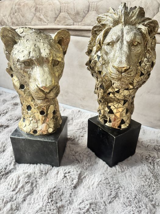 Set 2 statuete decorative aurii – Leopard + Leu