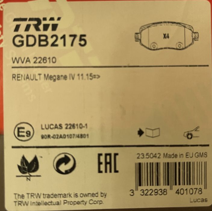 Vand set placute FATA-SPATE Renault Megane 4/1,5 Diesel