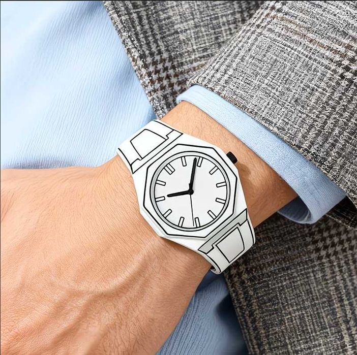 Ceas nou, curea silicon alba + bratara cadou