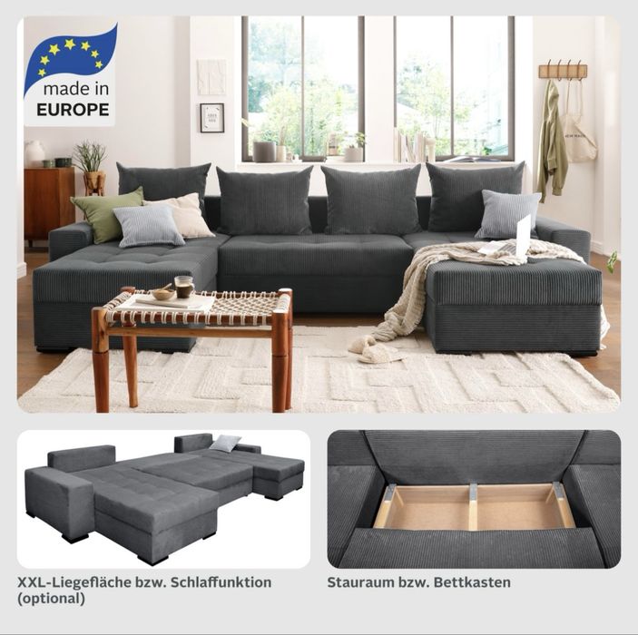 Coltar XXL  extensibil cu lada de depozitare-import Germania, nou